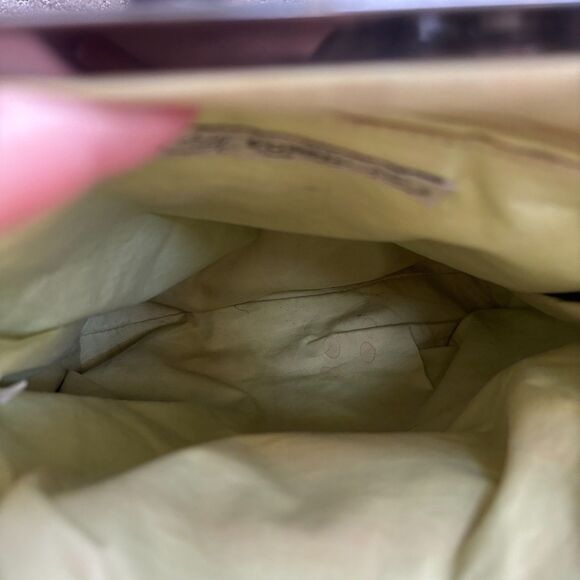 Fossil Fabric Top Clasp Purse Bag Green Pouch Wooden Handle VTG Boho Y2K - Picture 7 of 12